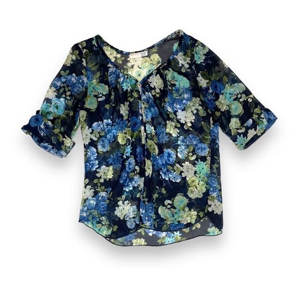 A’GACI Semi- Sheer Floral Print Blouse Sz M - Picture 2 of 10